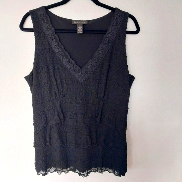 INC International Concepts Tops - INC International Concepts Tiered Black Lace V-Neck Sleeveless Top NWOT